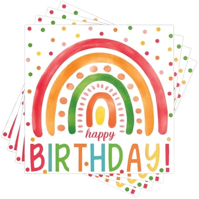 PACK OF 40 RAINBOW NAPKINS, RAINBOW DECORATION CHILDREN'S BIRTHDAY, NAPKINS, CHILDREN'S BIRTHDAY, HAPPY BIRTHDAY NAPKINS, BIRTHDAY FOR CHILDREN'S BIRTHDAY, CELEBRATIONS, 33 X 33 CM - Image 1